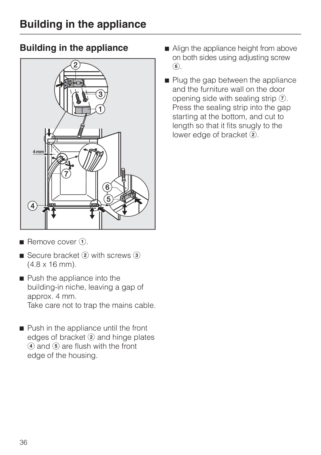 Miele F 9212 I installation instructions Building in the appliance 