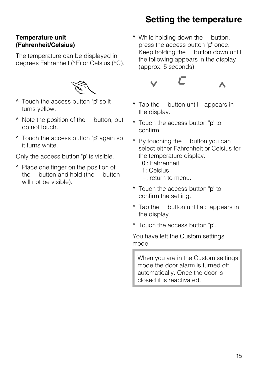 Miele F1411SF installation instructions Temperature unit Fahrenheit/Celsius 