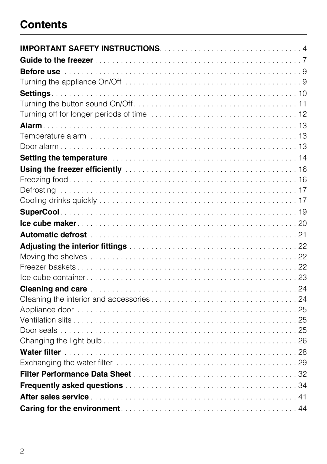 Miele F1411SF installation instructions Contents 