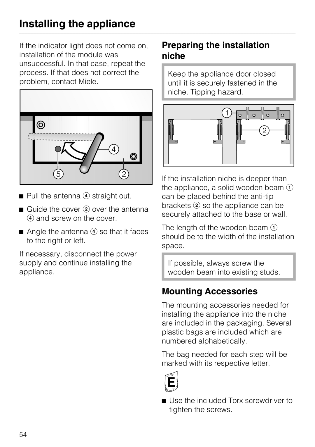 Miele F1411SF installation instructions Preparing the installation niche, Mounting Accessories 