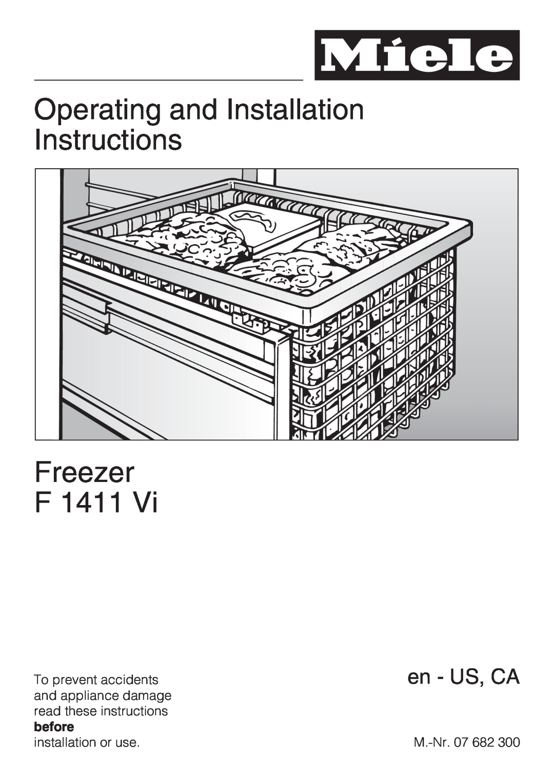 Miele F1411VI installation instructions Operating and Installation Instructions Freezer F, en - US, CA 