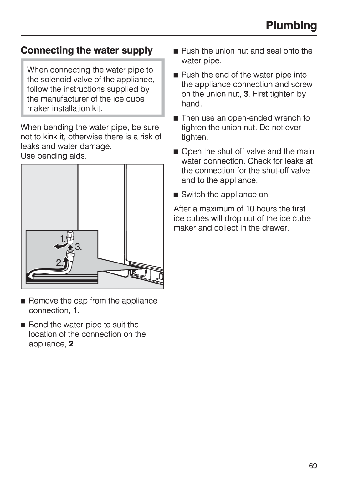 Miele F1411VI installation instructions Connecting the water supply, Plumbing 