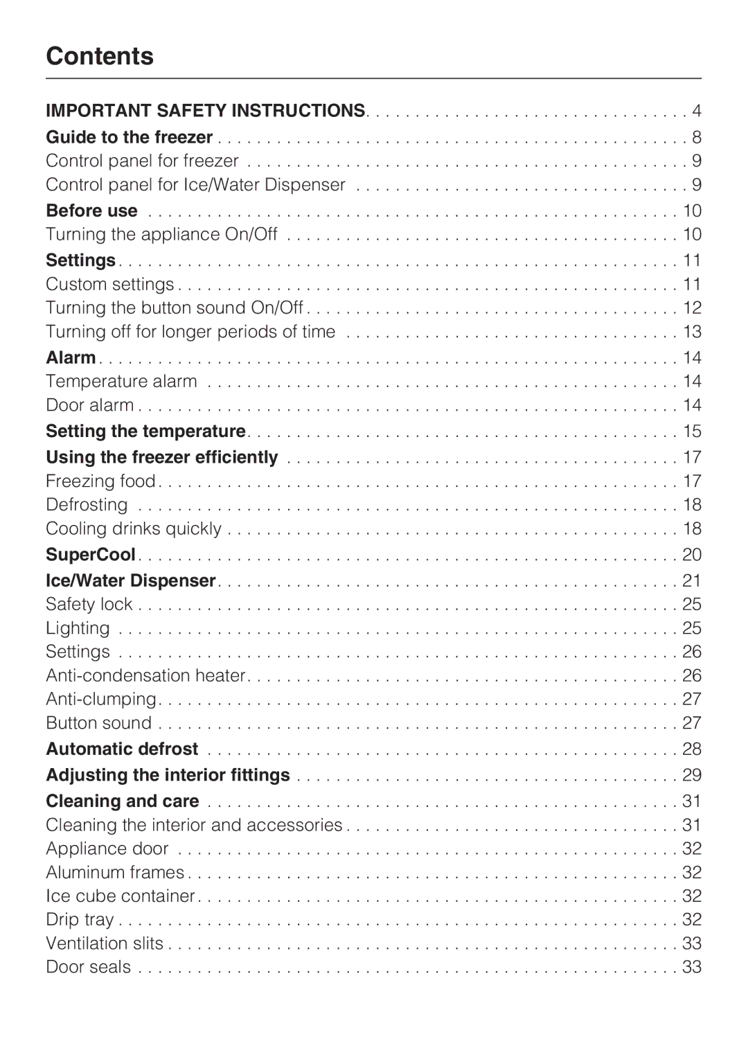 Miele F1471SF installation instructions Contents 