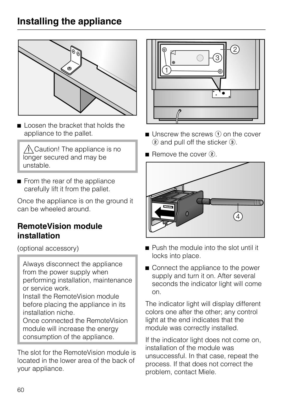 Miele F1471SF installation instructions RemoteVision module installation 