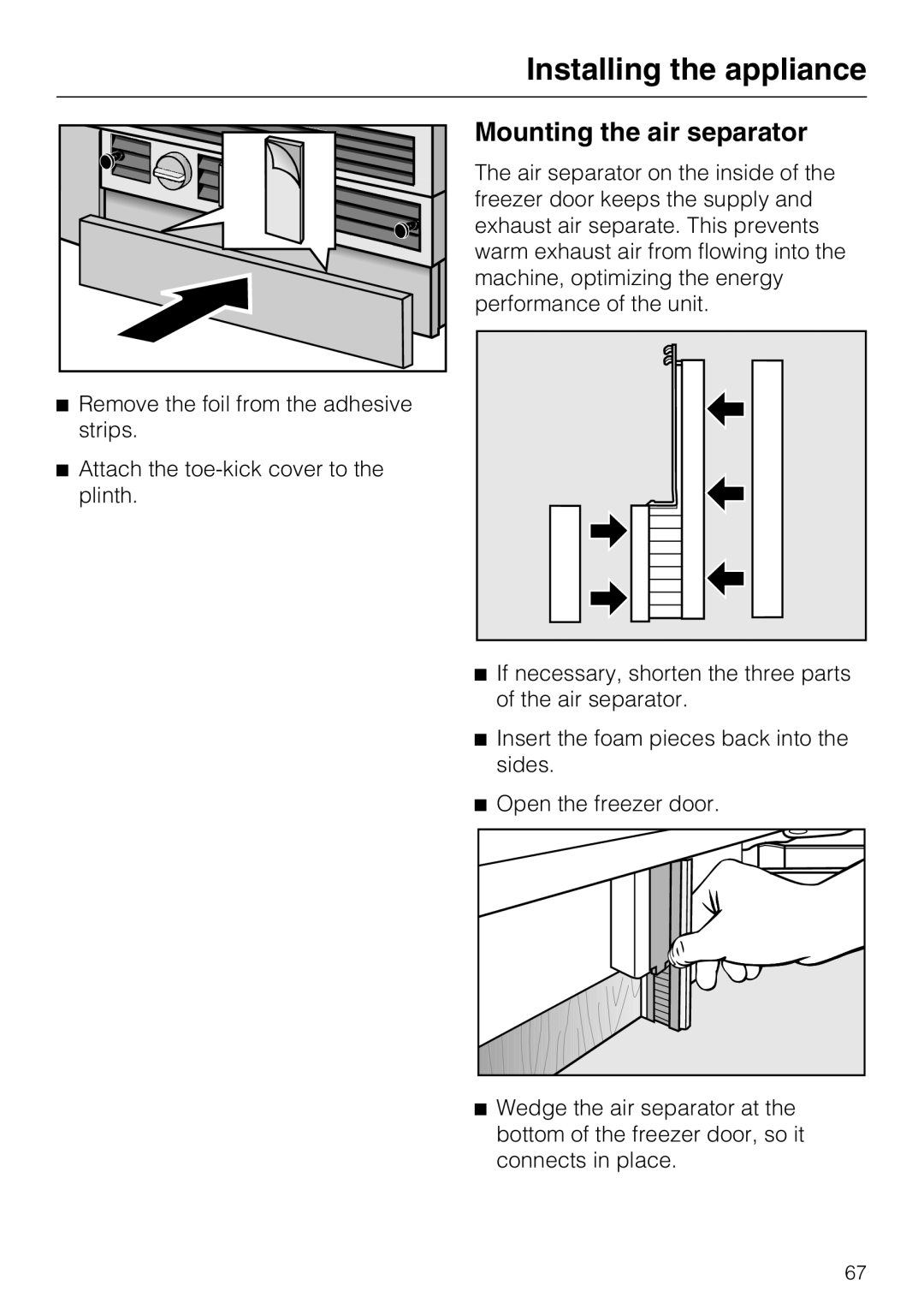 Miele F1471SF installation instructions Mounting the air separator 