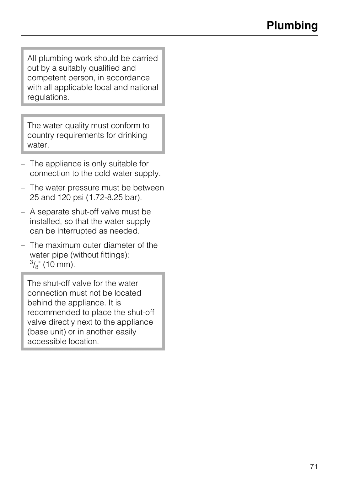 Miele F1471SF installation instructions Plumbing 