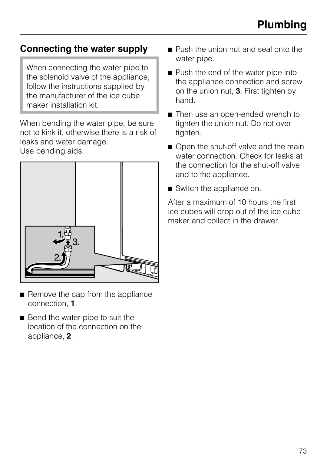 Miele F1471SF installation instructions Connecting the water supply 