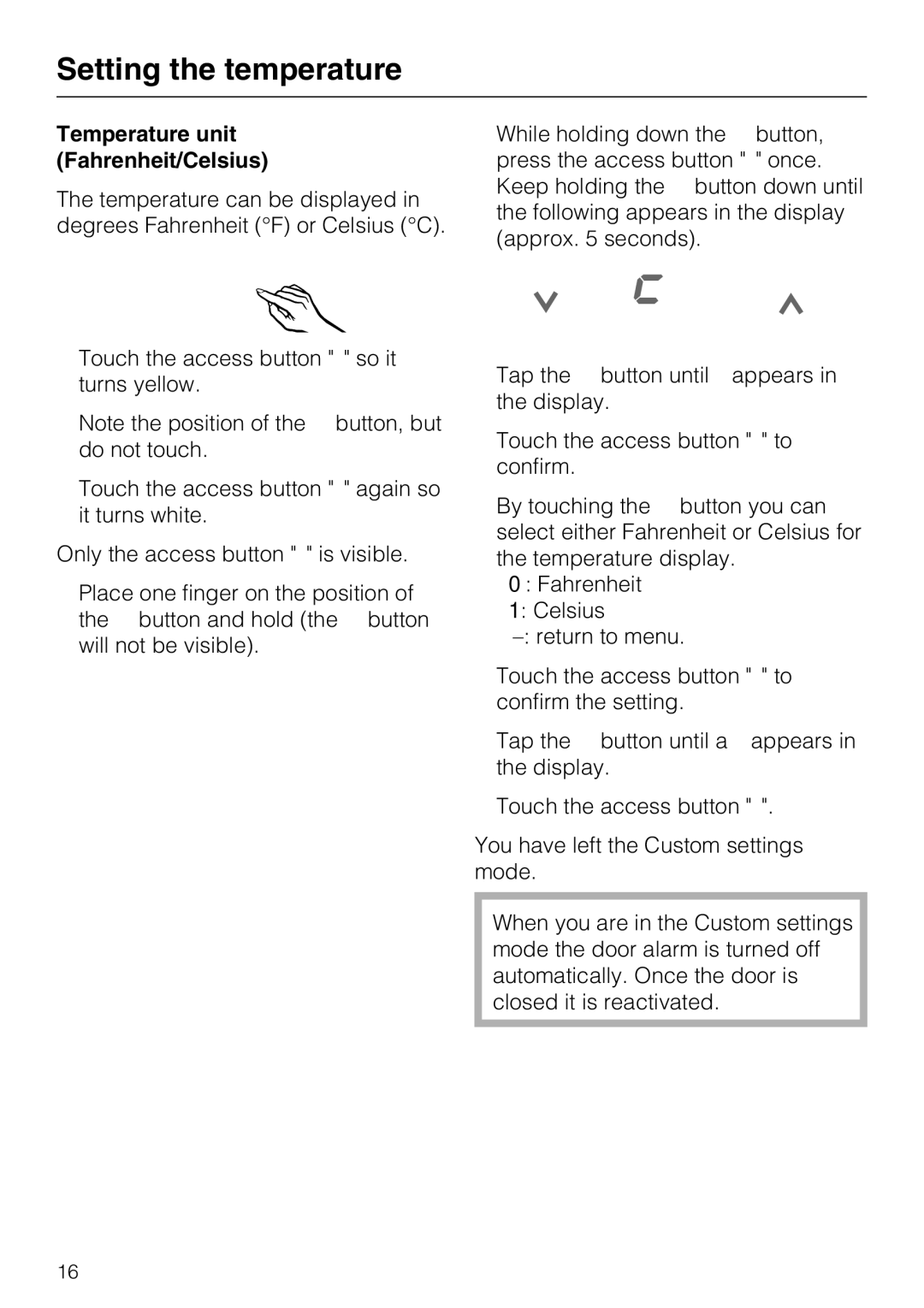 Miele F1471VI installation instructions Temperature unit Fahrenheit/Celsius 