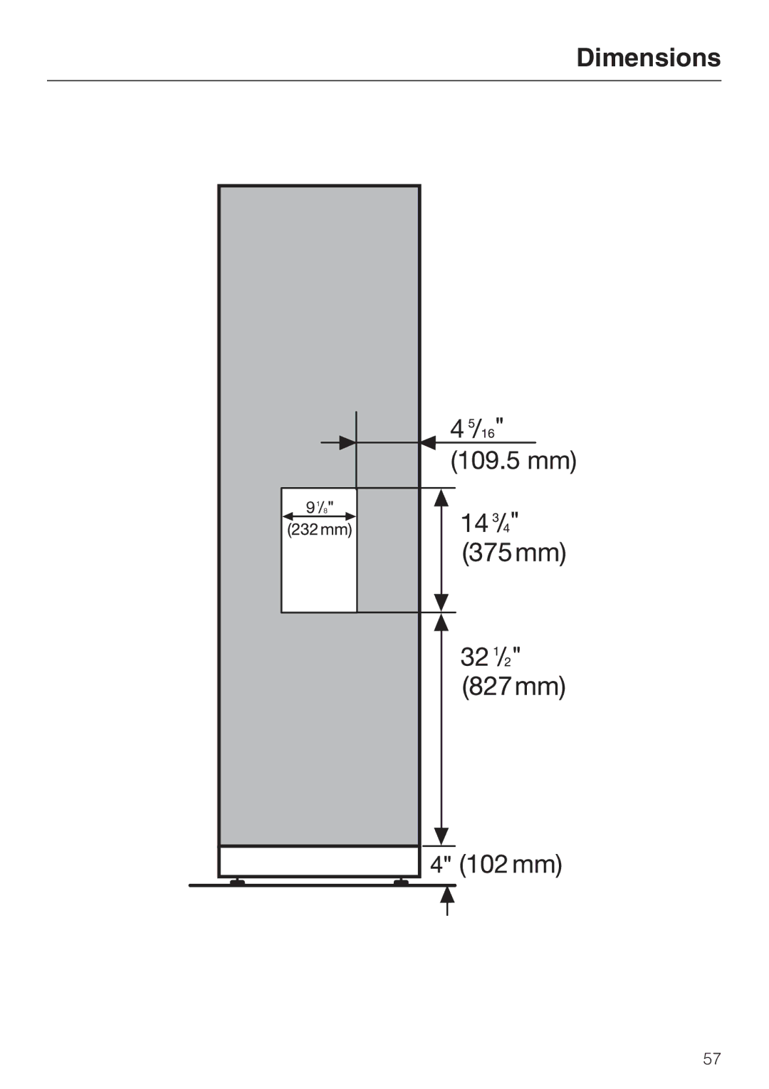 Miele F1471VI installation instructions Dimensions 