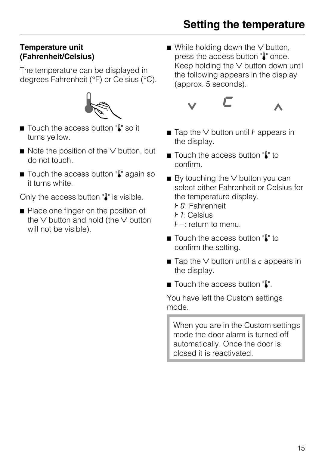 Miele F1901SF, F1801SF, F1911SF, F1811SF installation instructions Temperature unit Fahrenheit/Celsius 