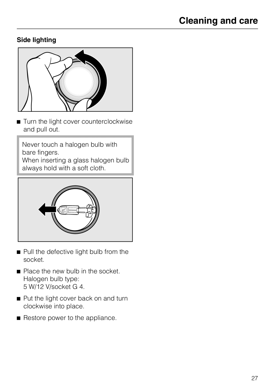 Miele F1901SF, F1801SF, F1911SF, F1811SF installation instructions Side lighting 