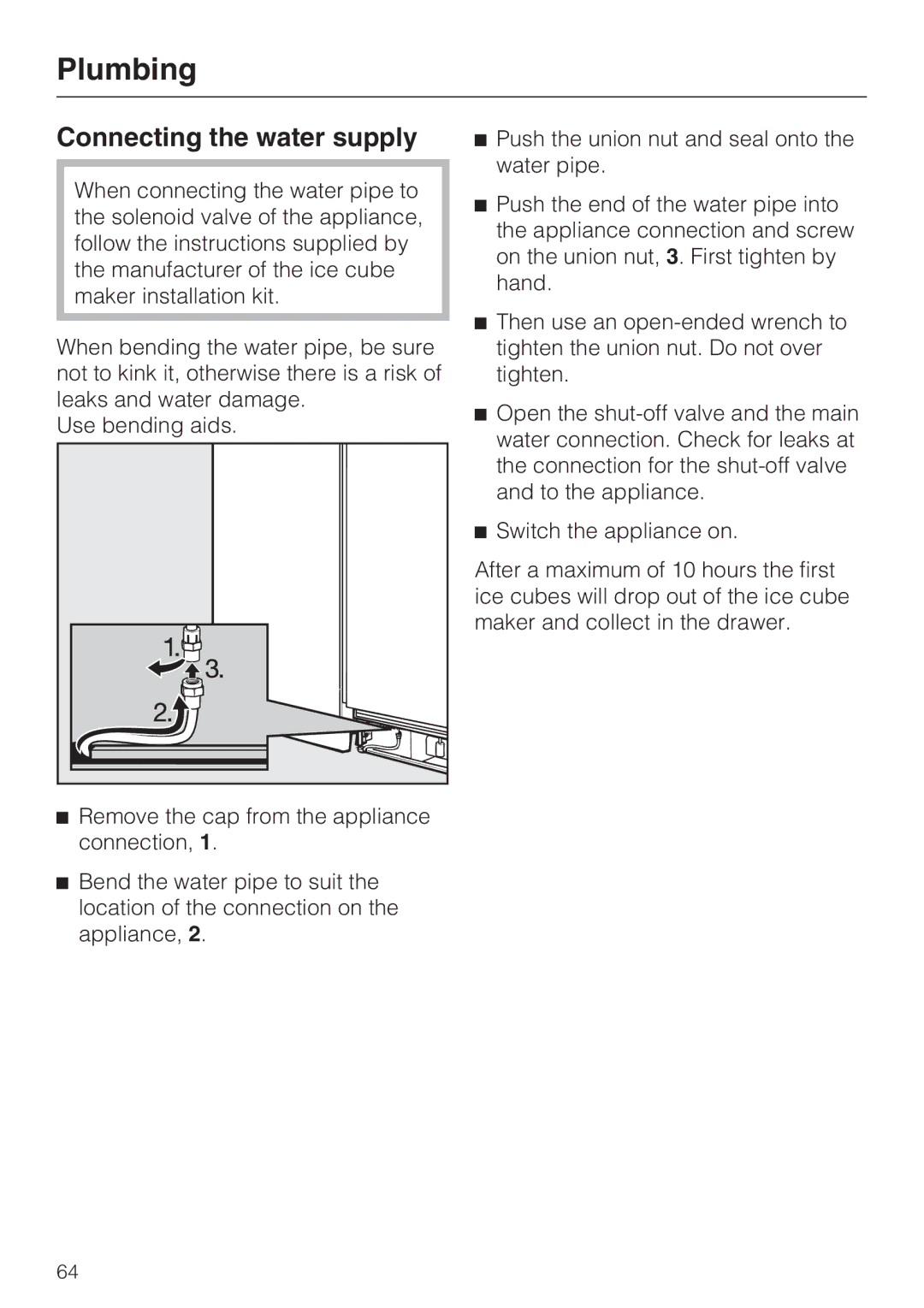 Miele F1801SF, F1911SF, F1811SF, F1901SF installation instructions Connecting the water supply 