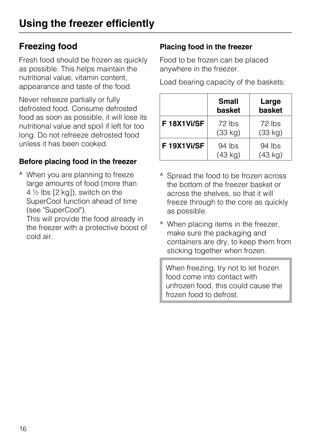 Miele F1811VI, F1901VI, F1911VI, F1801VI installation instructions Using the freezer efficiently, Freezing food 