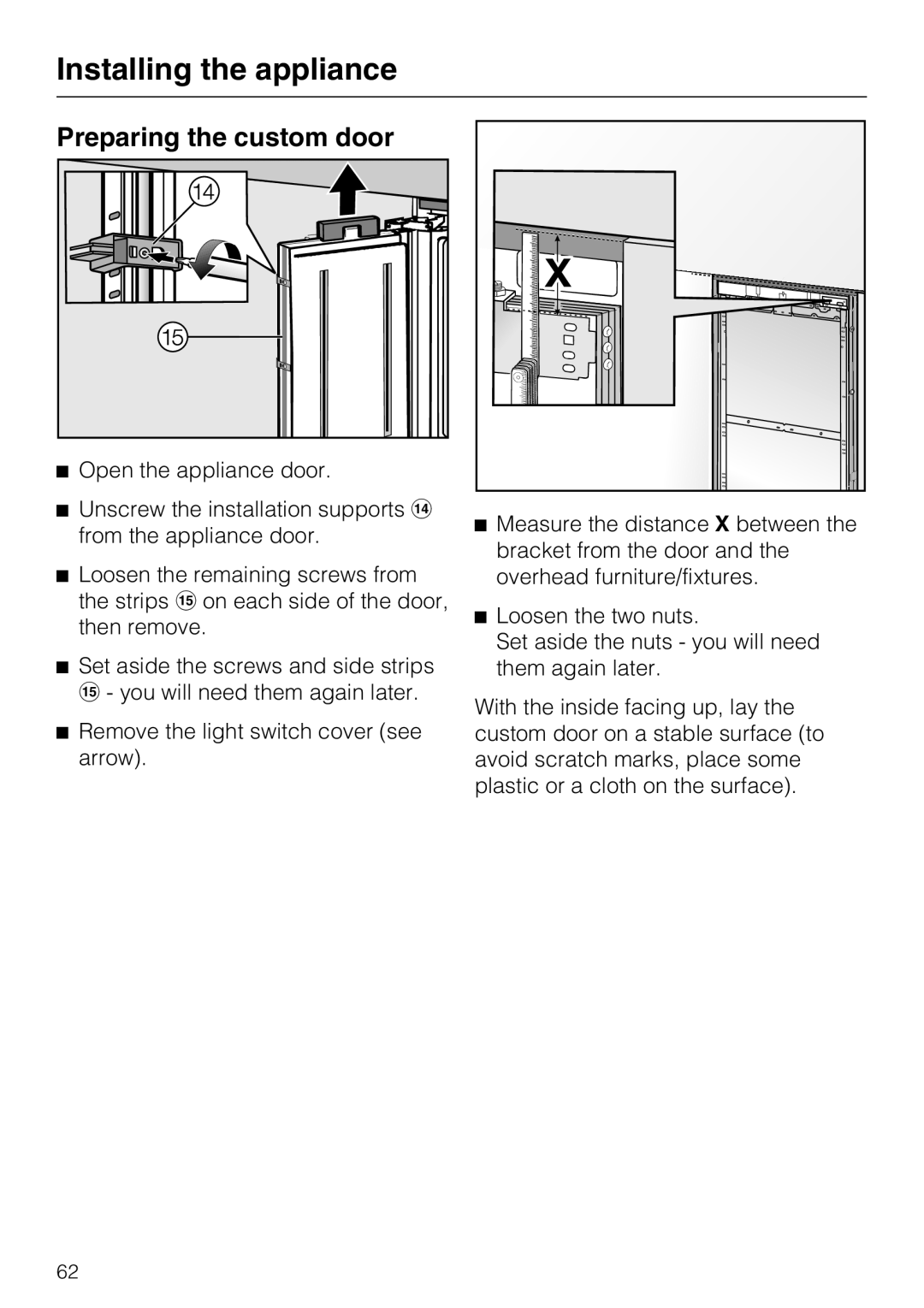 Miele F1911VI, F1811VI, F1901VI, F1801VI installation instructions Preparing the custom door 