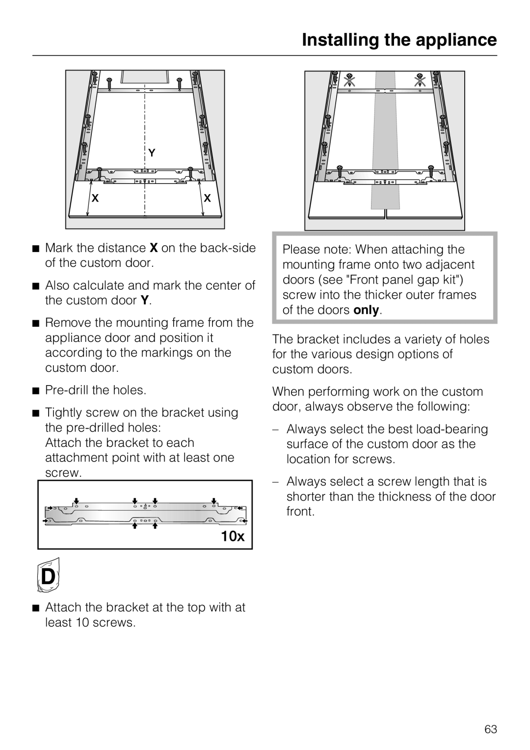 Miele F1801VI, F1811VI, F1901VI, F1911VI installation instructions Installing the appliance 