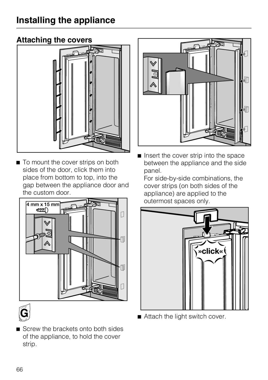 Miele F1911VI, F1811VI, F1901VI, F1801VI installation instructions Attaching the covers 