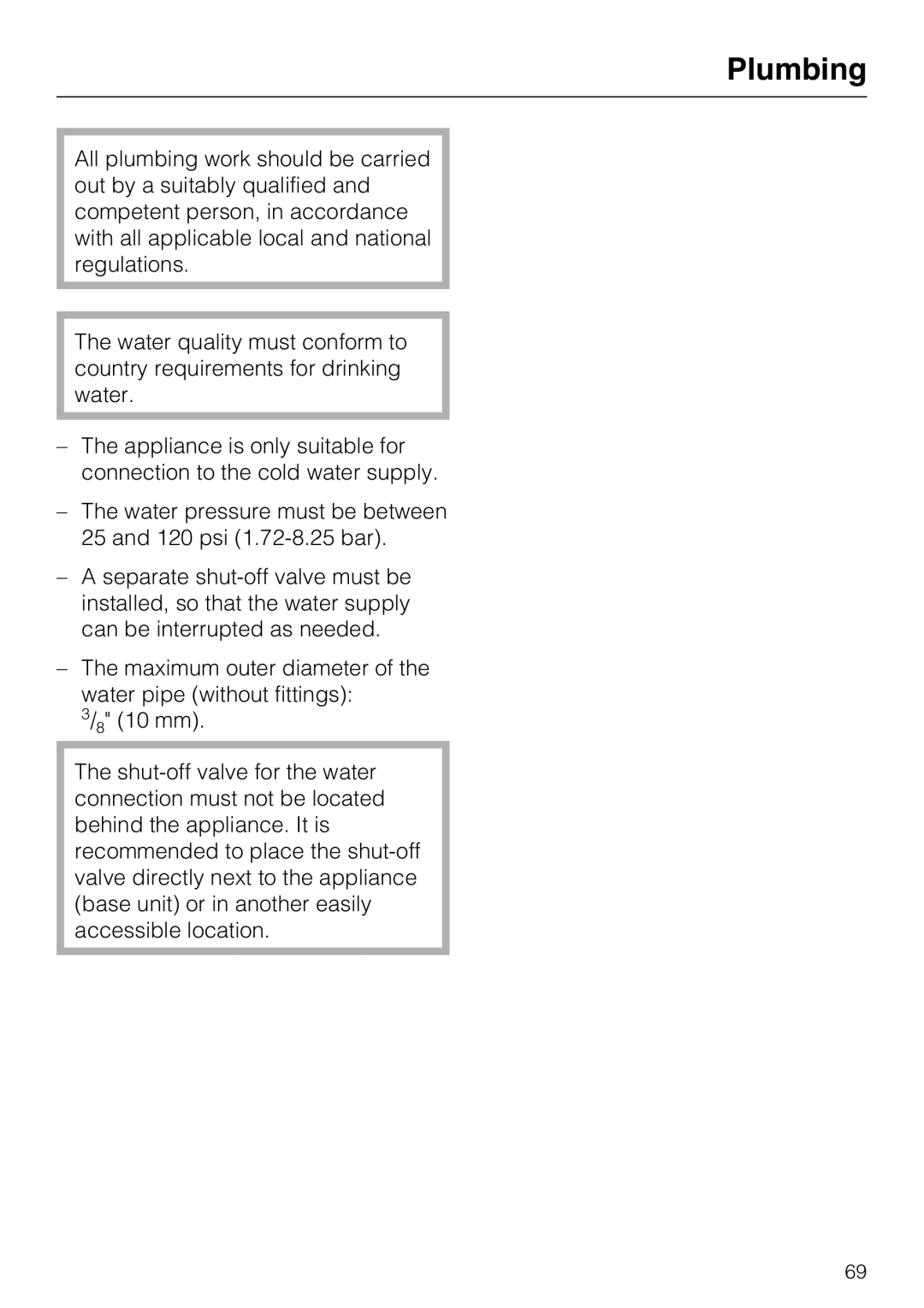 Miele F1901VI, F1811VI, F1911VI, F1801VI installation instructions Plumbing 