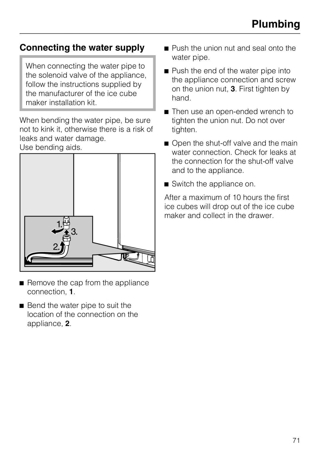 Miele F1801VI, F1811VI, F1901VI, F1911VI installation instructions Connecting the water supply 