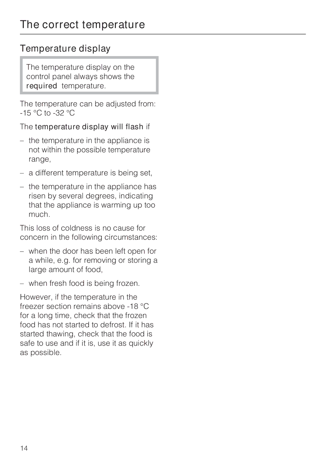 Miele FN 12220 S, FN 12420 S, FN 12620 S installation instructions Temperature display will flash if 