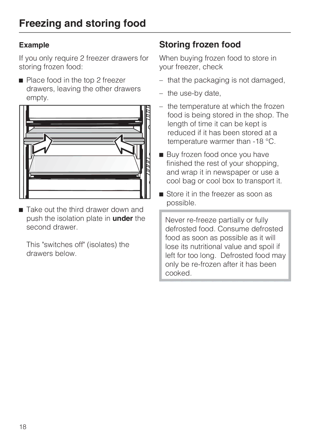 Miele FN 12420 S, FN 12620 S, FN 12220 S installation instructions Storing frozen food, Example 