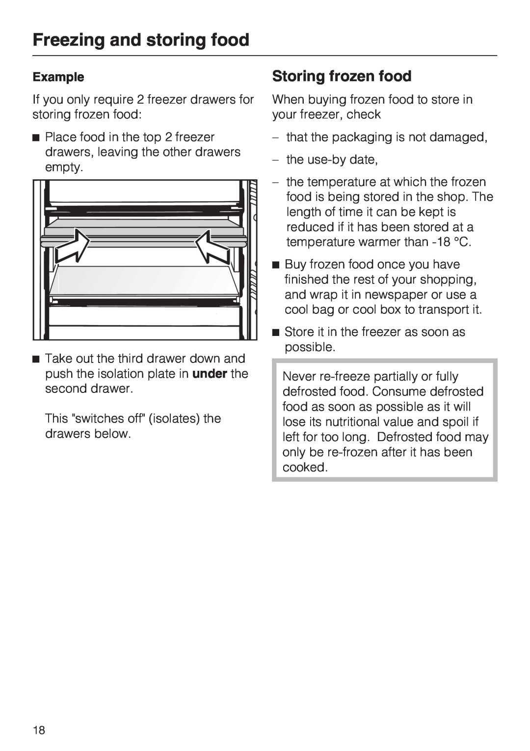Miele FN 12420 S, FN 12620 S, FN 12220 S installation instructions Storing frozen food, Example, Freezing and storing food 