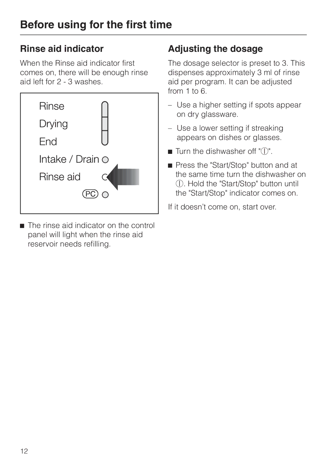 Miele G 1150, G 2150 operating instructions Rinse aid indicator, Adjusting the dosage 