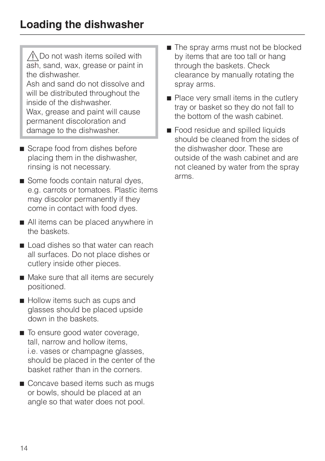 Miele G 1150, G 2150 operating instructions Loading the dishwasher 