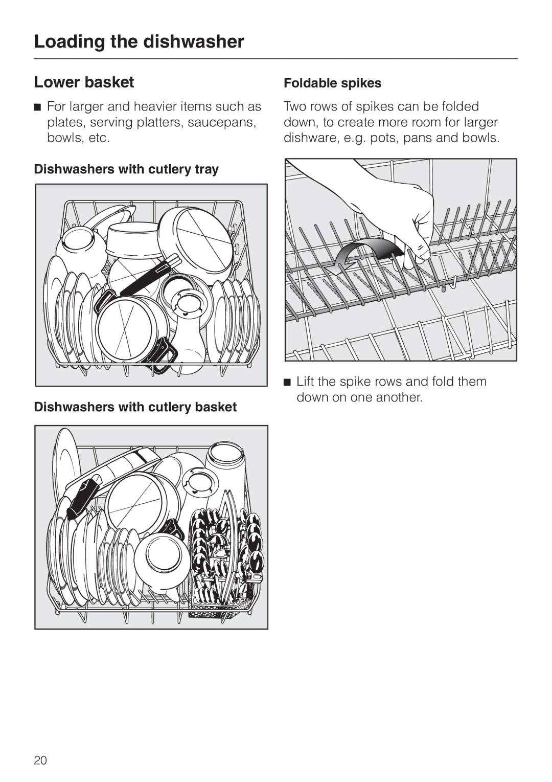 Miele G 1150, G 2150 operating instructions Lower basket 