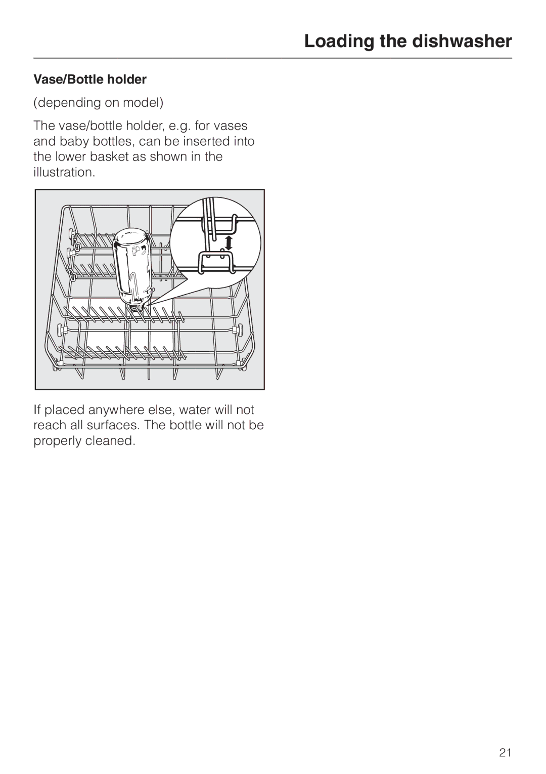 Miele G 2150, G 1150 operating instructions Vase/Bottle holder 