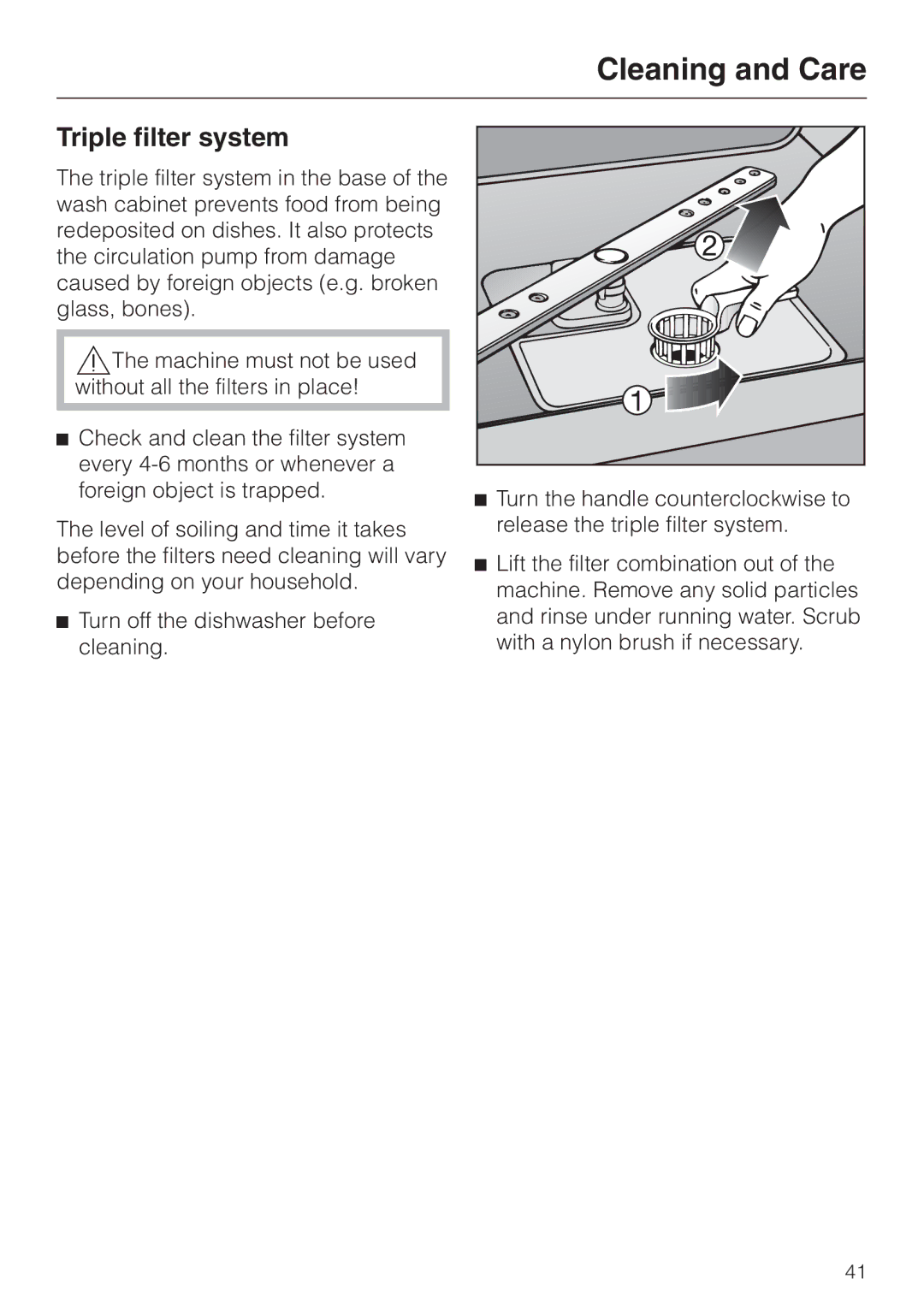 Miele G 2150, G 1150 operating instructions Triple filter system 