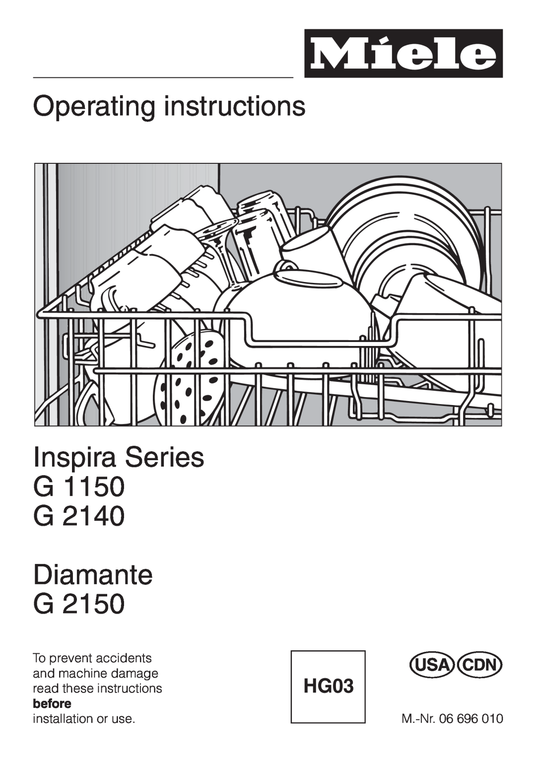Miele G 2150, G 1150 operating instructions Operating instructions Inspira Series G1150 G2140, Diamante G 