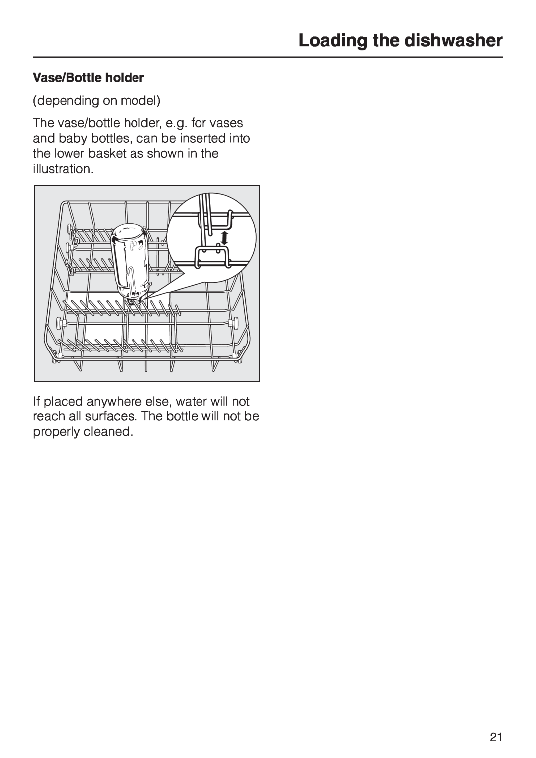 Miele G 2150, G 1150 operating instructions Loading the dishwasher, Vase/Bottle holder 