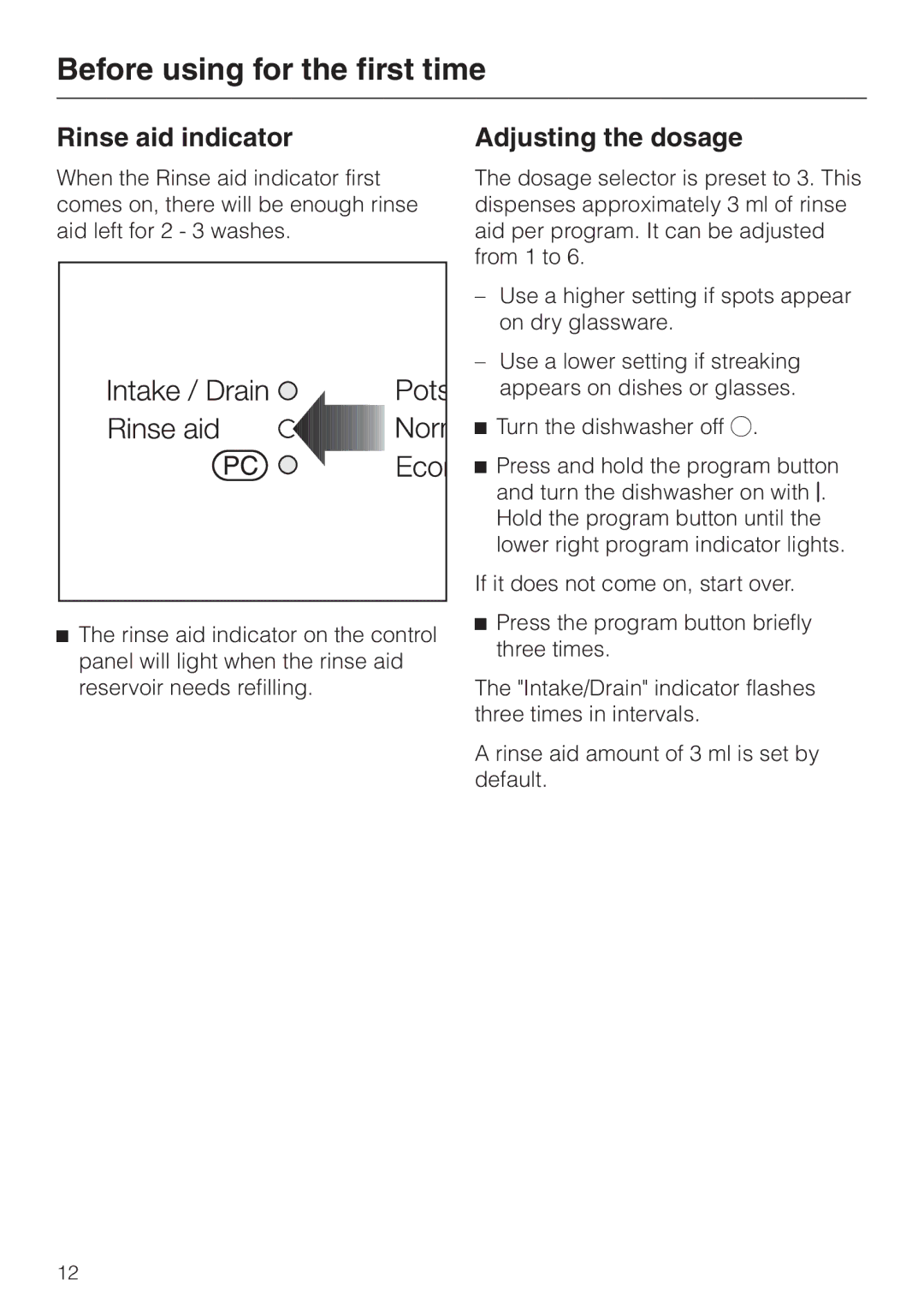 Miele G 1180 manual Rinse aid indicator, Adjusting the dosage 