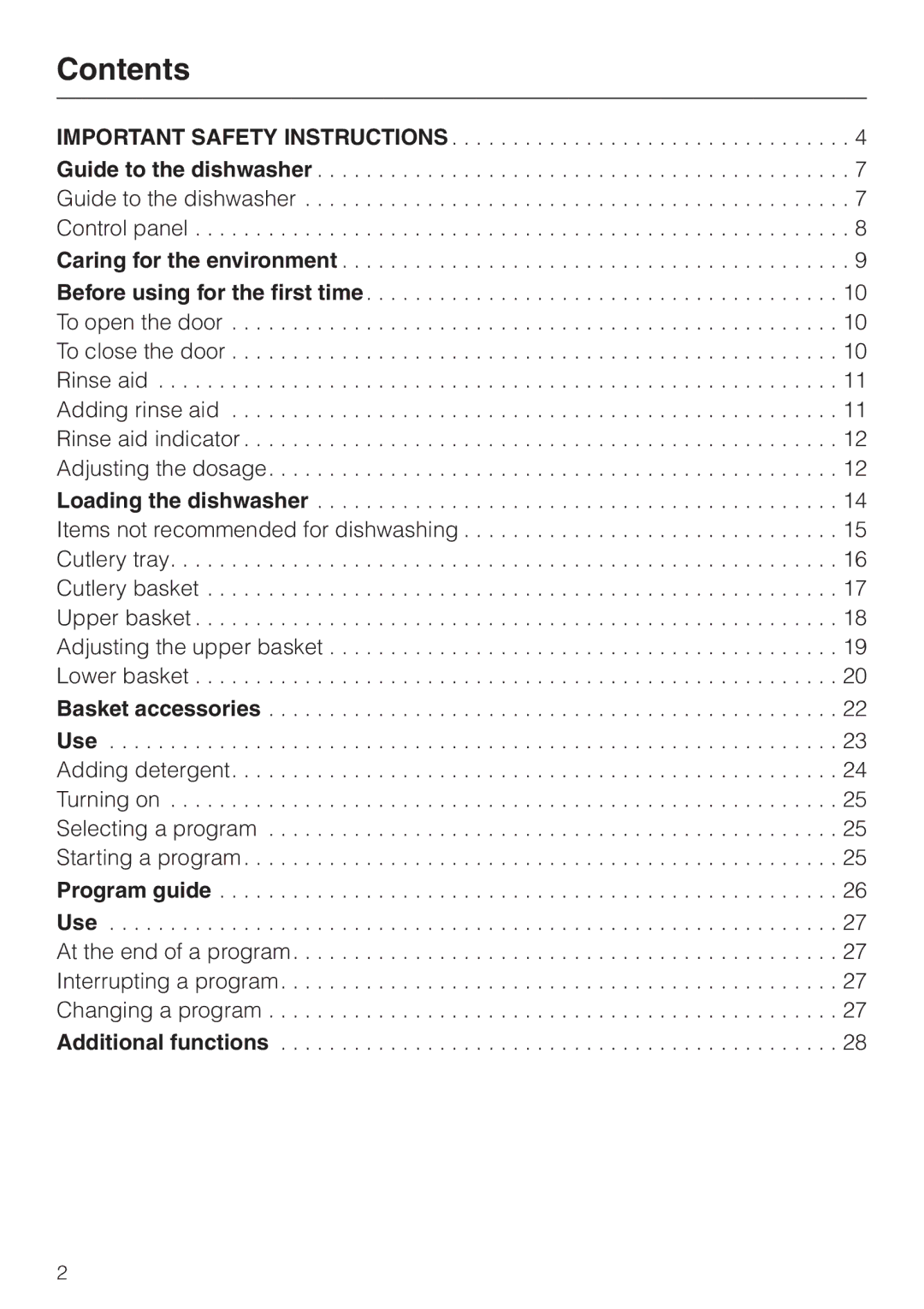 Miele G 1180 manual Contents 