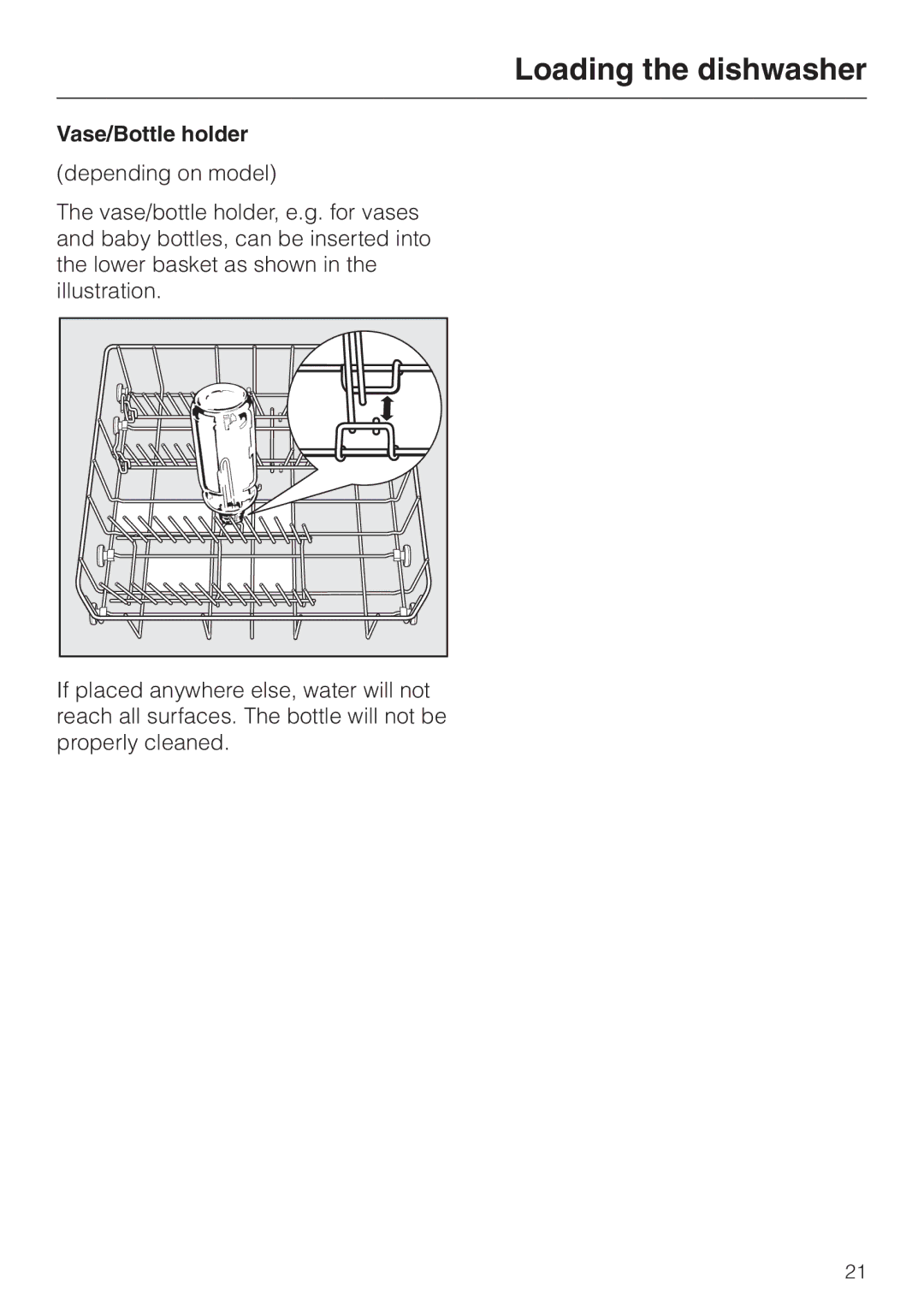 Miele G 1180 manual Vase/Bottle holder 