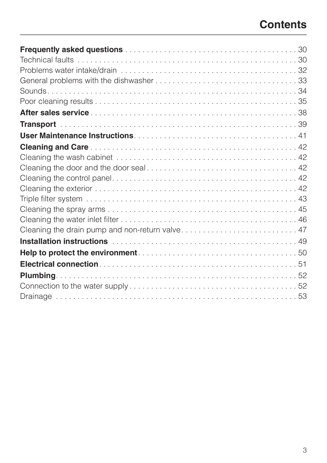 Miele G 1180 manual Contents 