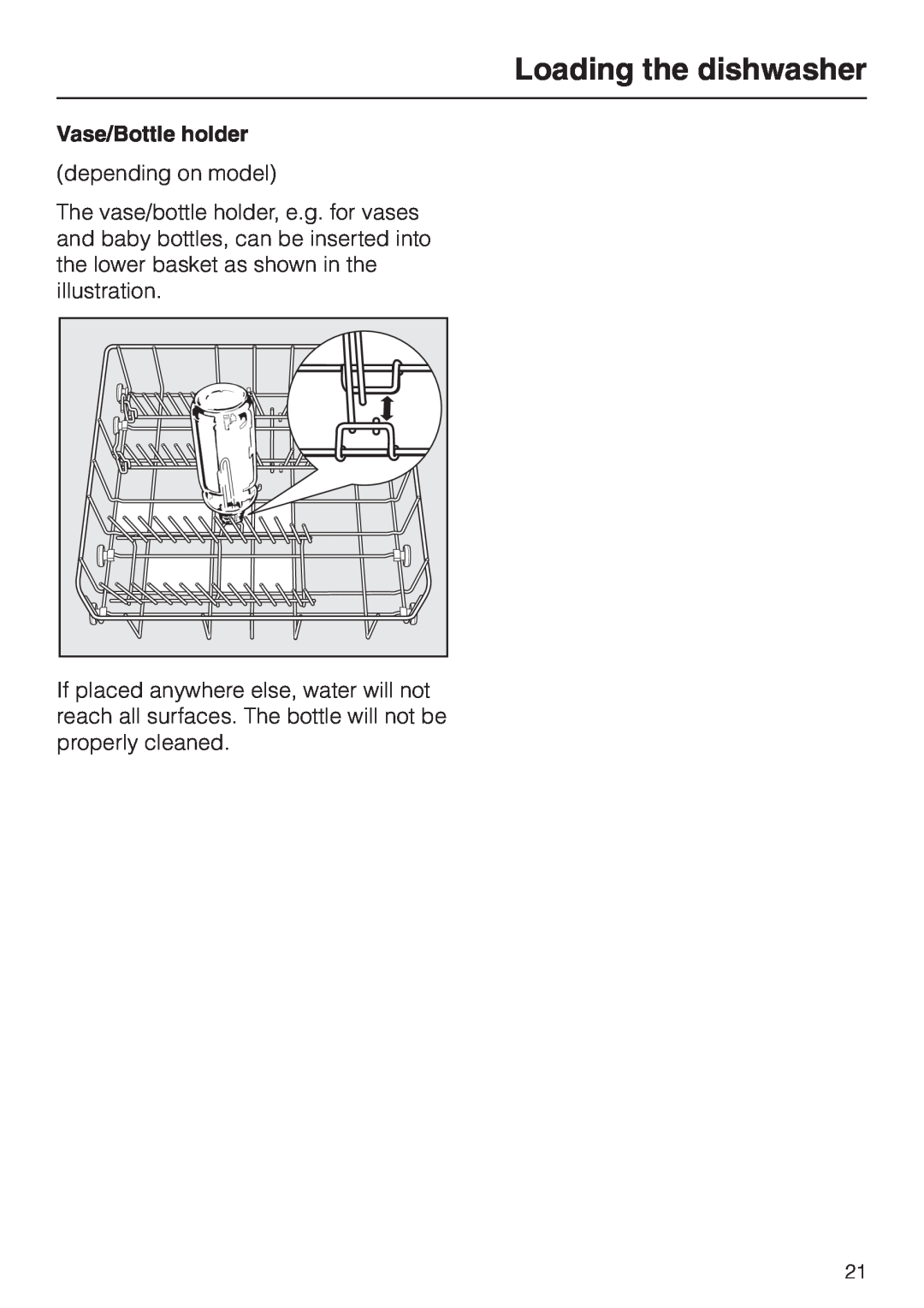 Miele G 1180 manual Loading the dishwasher, Vase/Bottle holder 