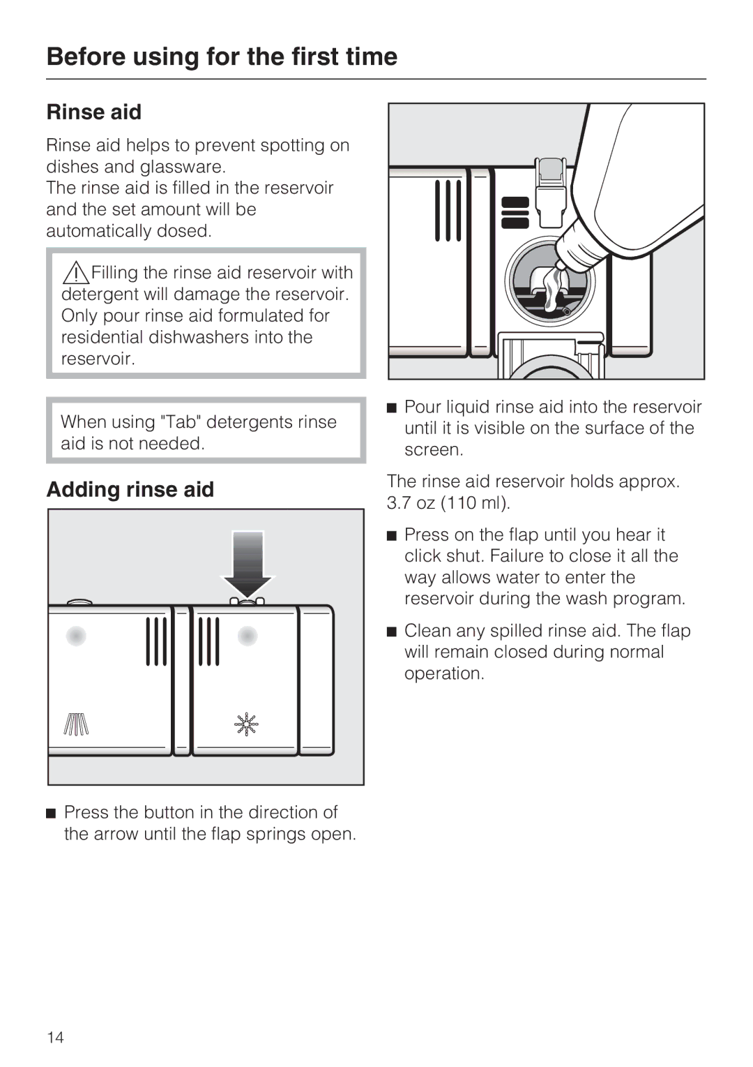 Miele G 1202 manual Rinse aid, Adding rinse aid 