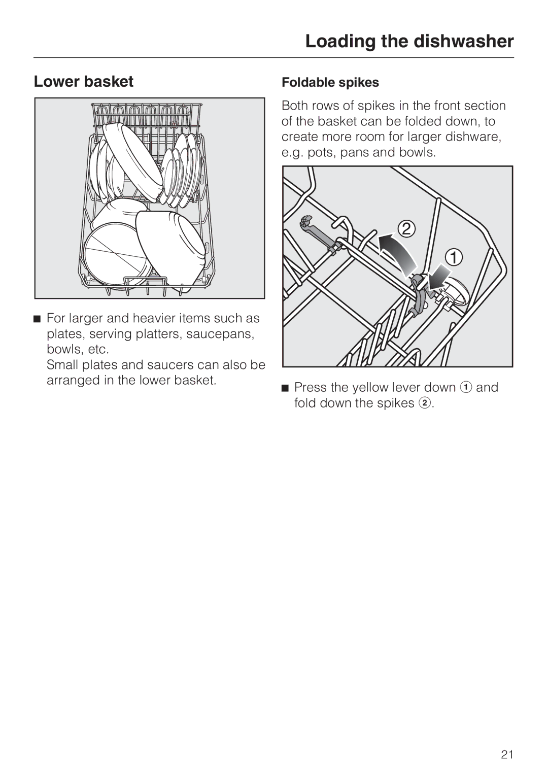 Miele G 1202 manual Lower basket, Foldable spikes 