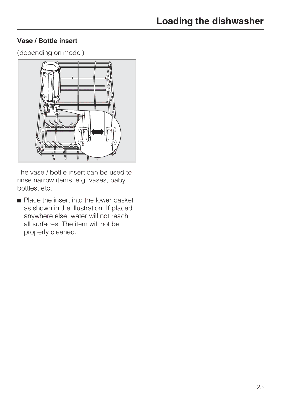 Miele G 1202 manual Vase / Bottle insert 