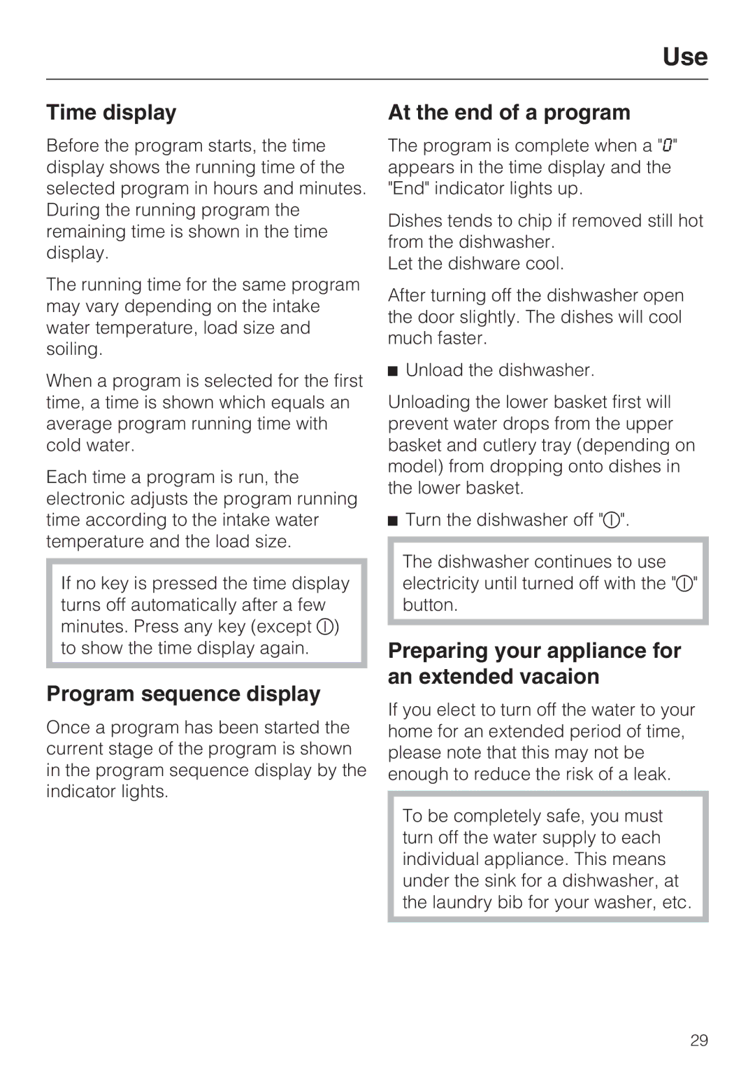 Miele G 1202 manual Time display, Program sequence display, At the end of a program 