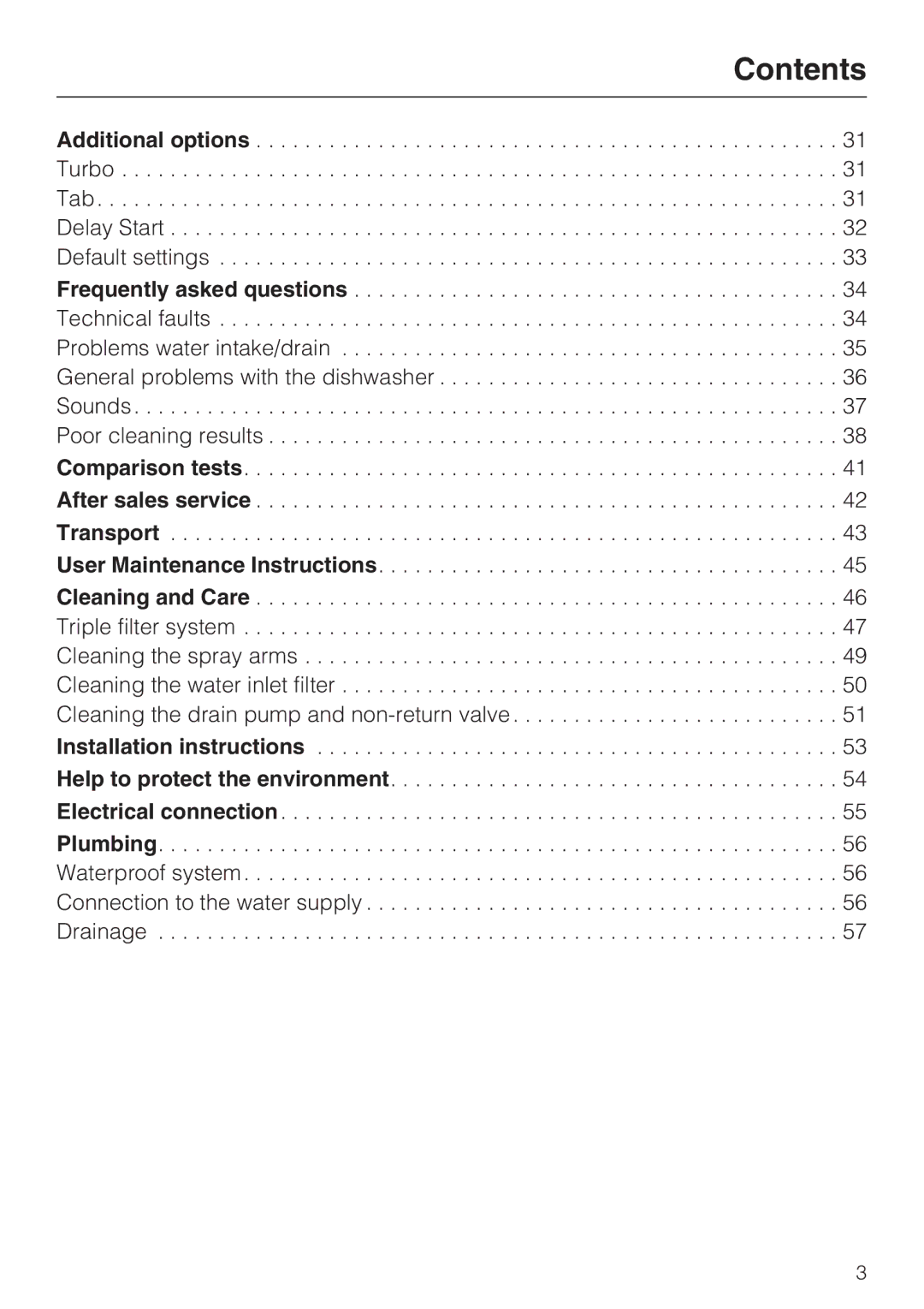 Miele G 1202 manual Contents 