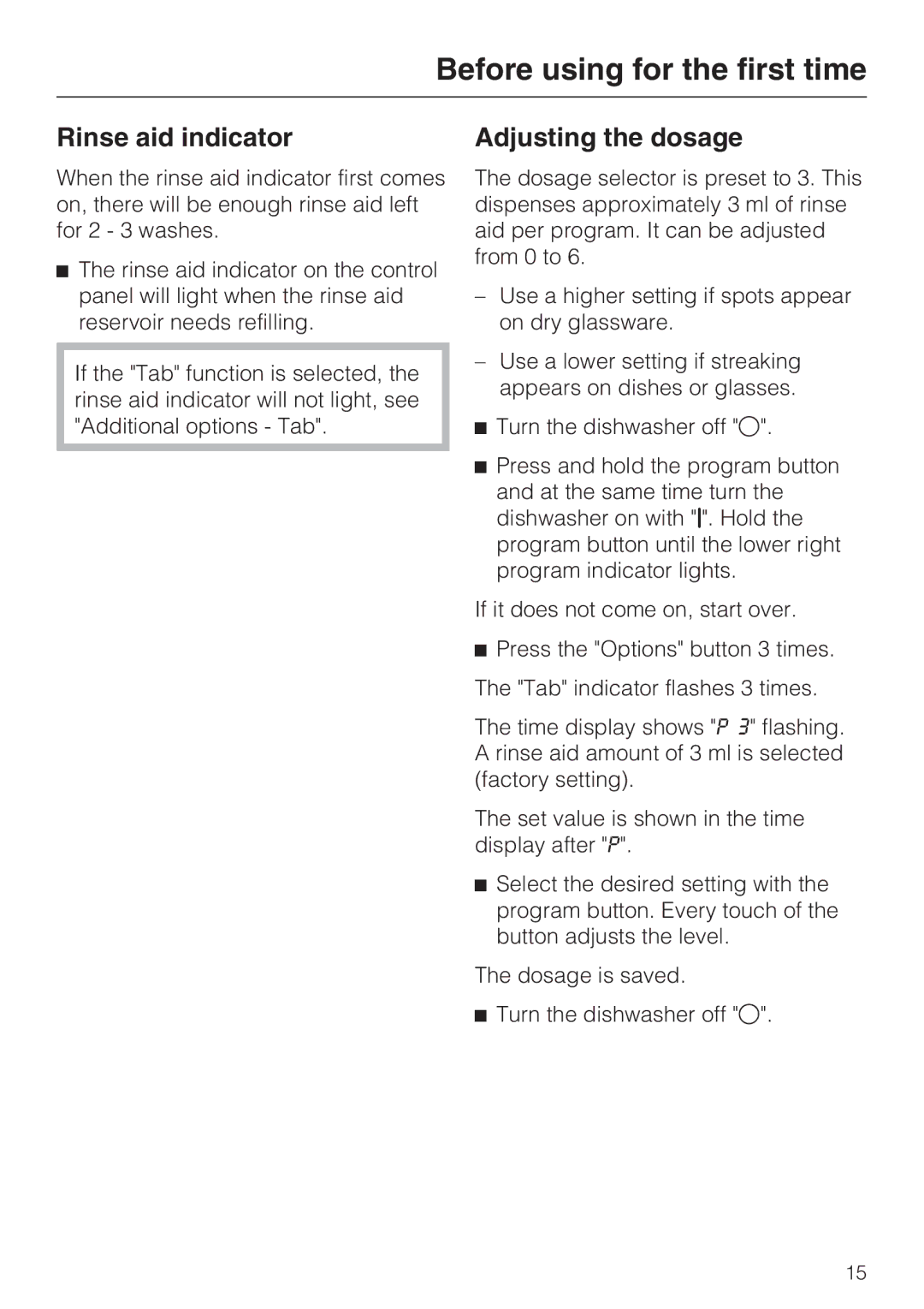 Miele G 1262 manual Rinse aid indicator, Adjusting the dosage 