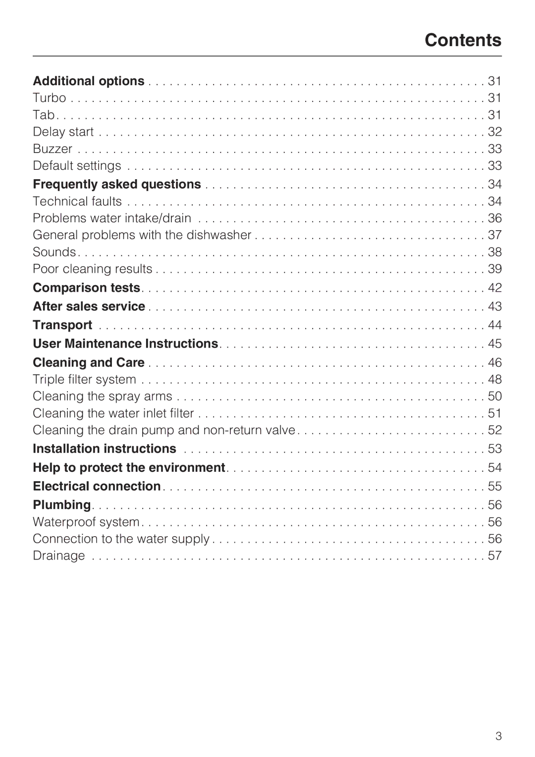 Miele G 1262 manual Contents 