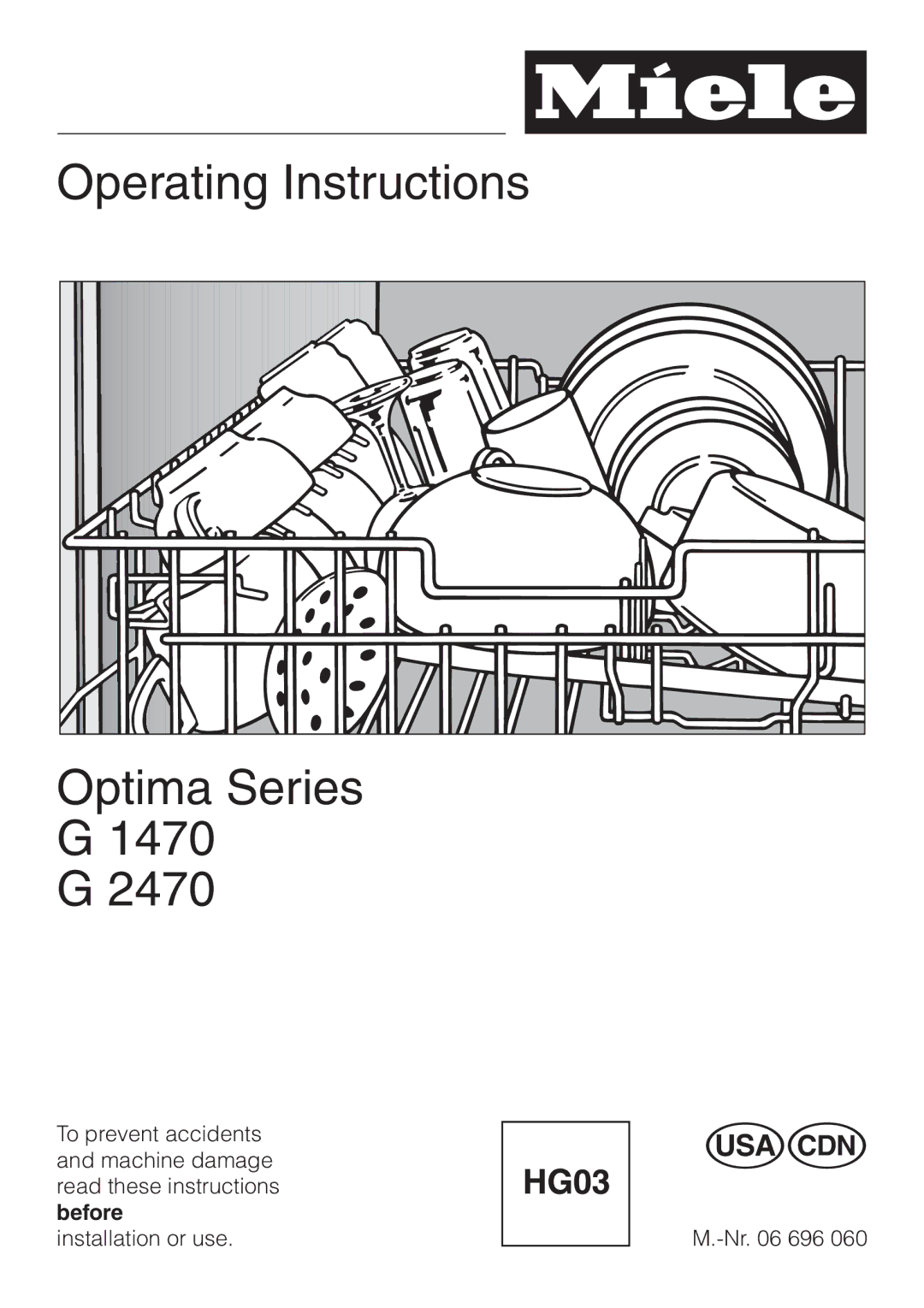 Miele G 2470, G 1470 manual Operating Instructions Optima Series 1470 2470 