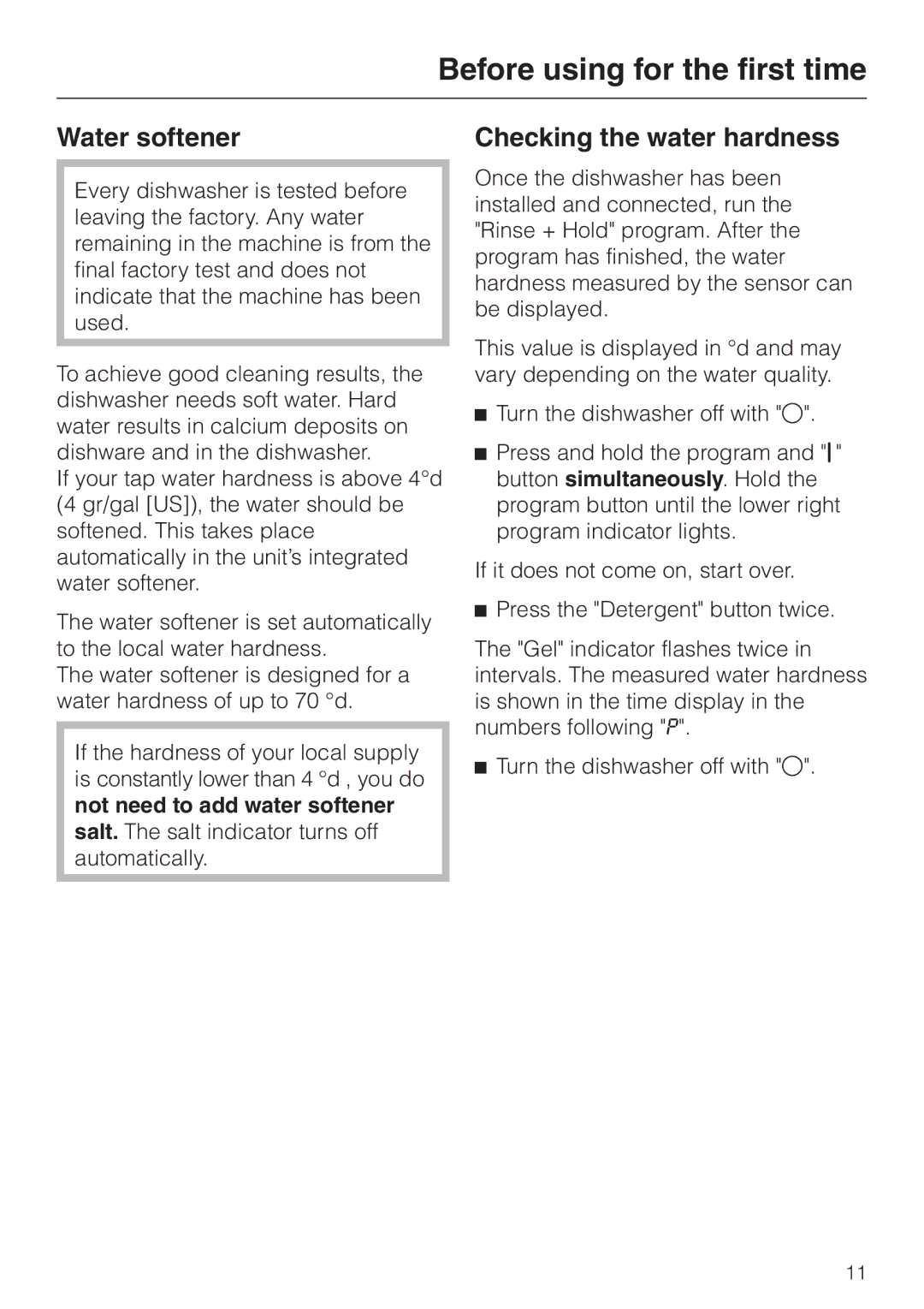 Miele G 2470, G 1470 manual Water softener, Checking the water hardness 