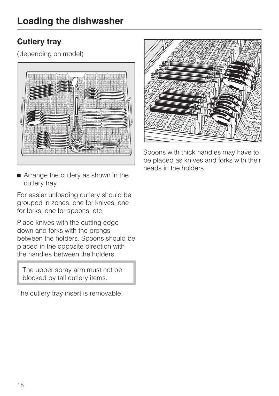 Miele G 1470, G 2470 manual Cutlery tray 