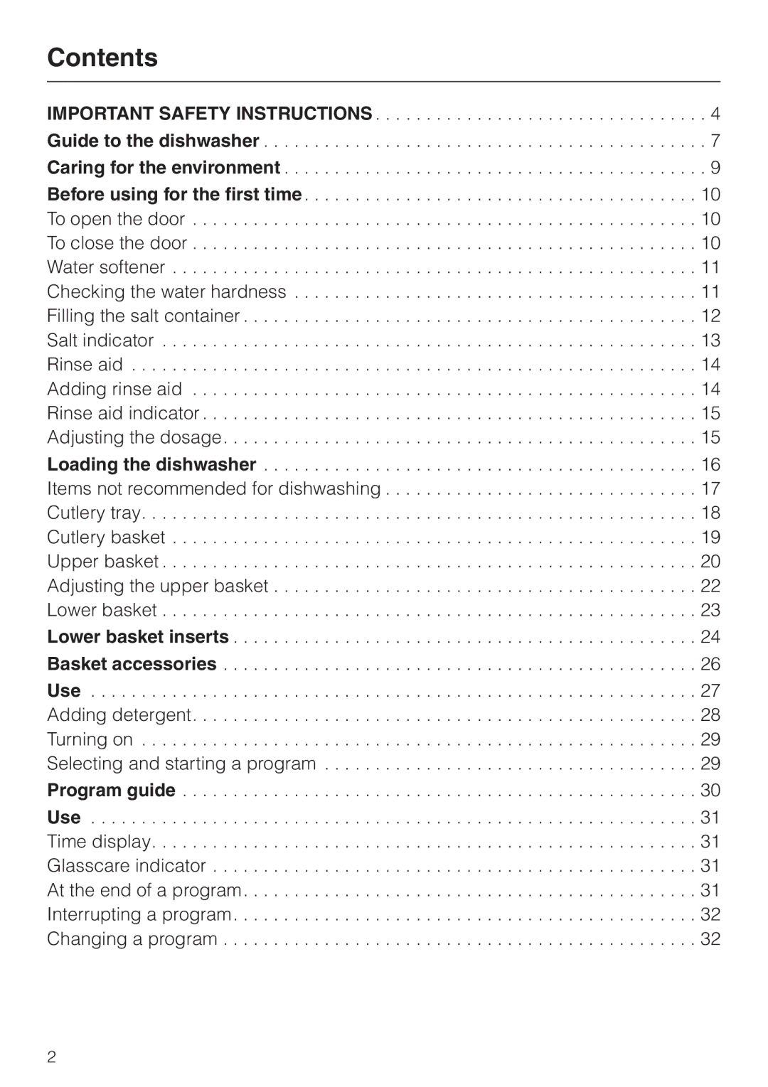 Miele G 1470, G 2470 manual Contents 