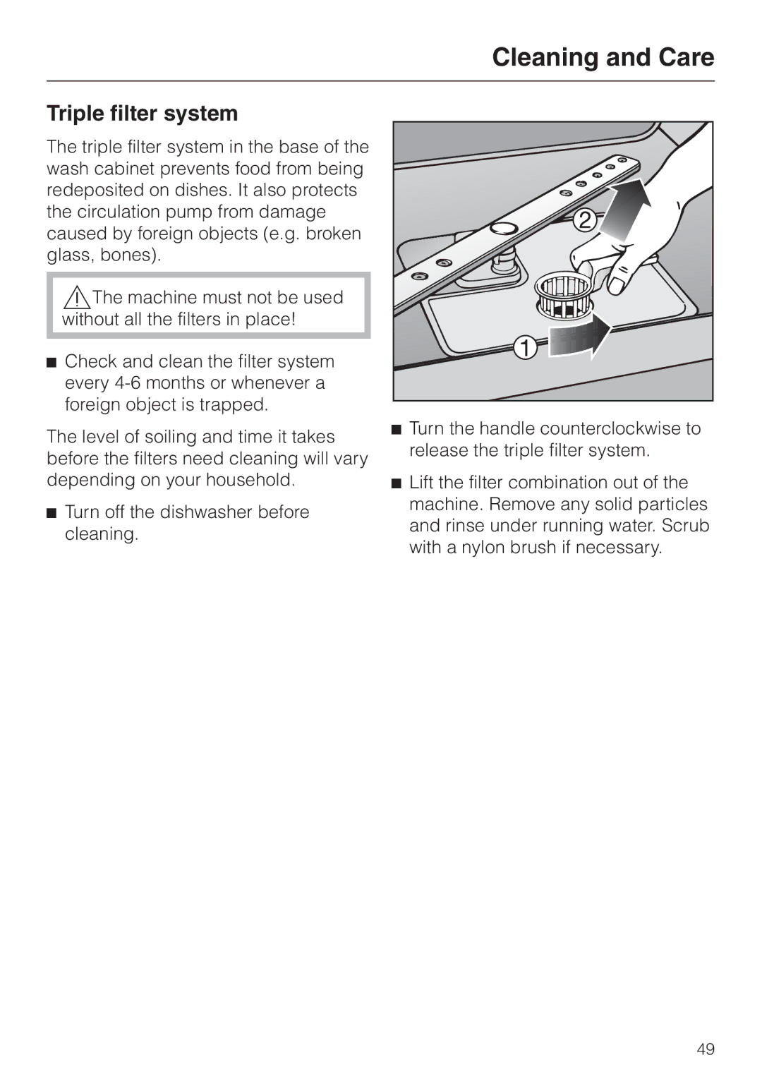 Miele G 2470, G 1470 manual Triple filter system 
