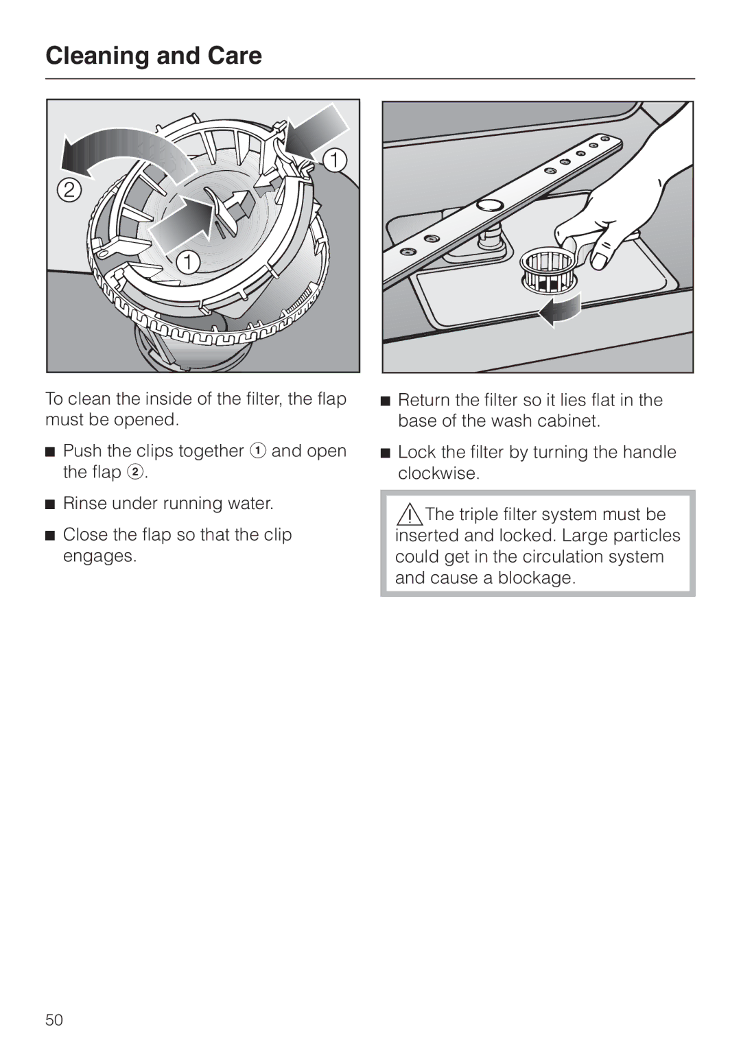 Miele G 1470, G 2470 manual Cleaning and Care 